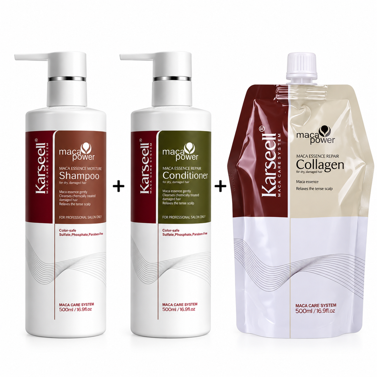 Karseell Hair Refresh & Repair Set | Argan Shampoo, Conditioner & Collagen Mask Pouch