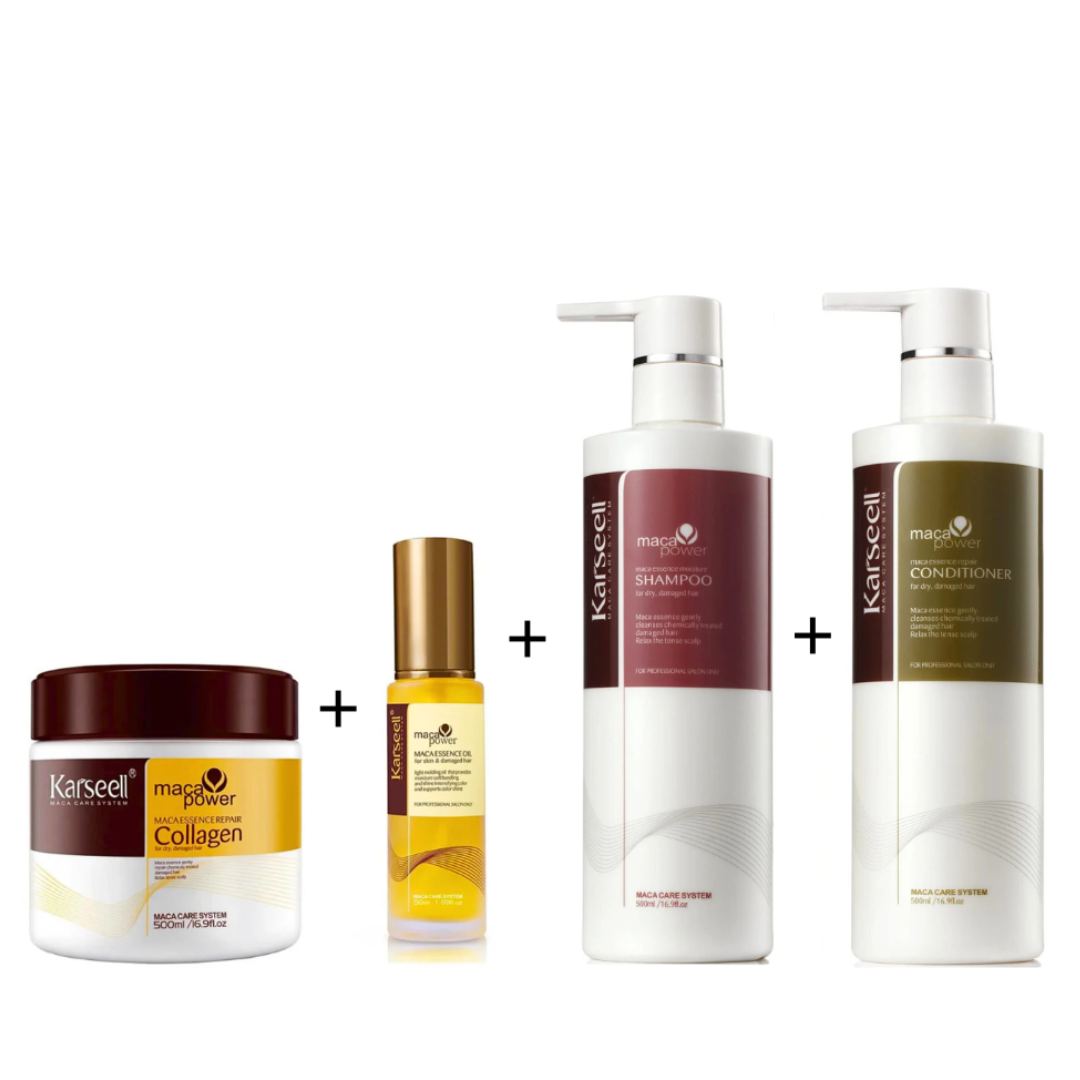 Karseel Pro Set: For Hydrated & Shiny Hair - Collagen Mask + Shampoo + Conditioner + Hair Oil