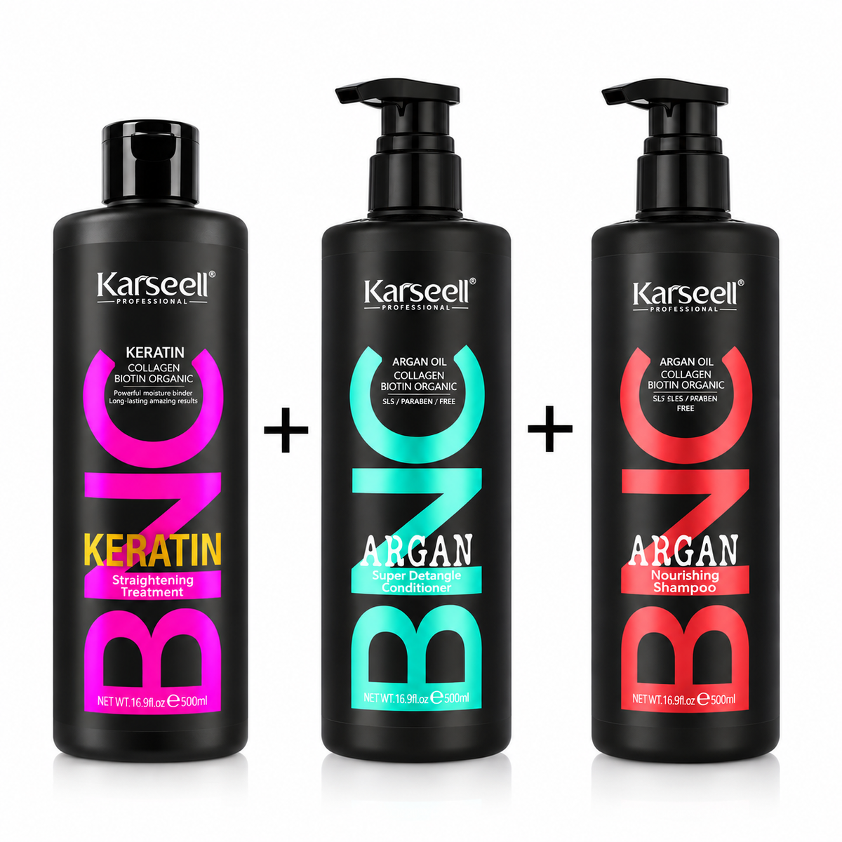 Karseell Keratin Smoothing Set with Brazilian Keratin Treatment, Argan Shampoo and Conditioner 500ml