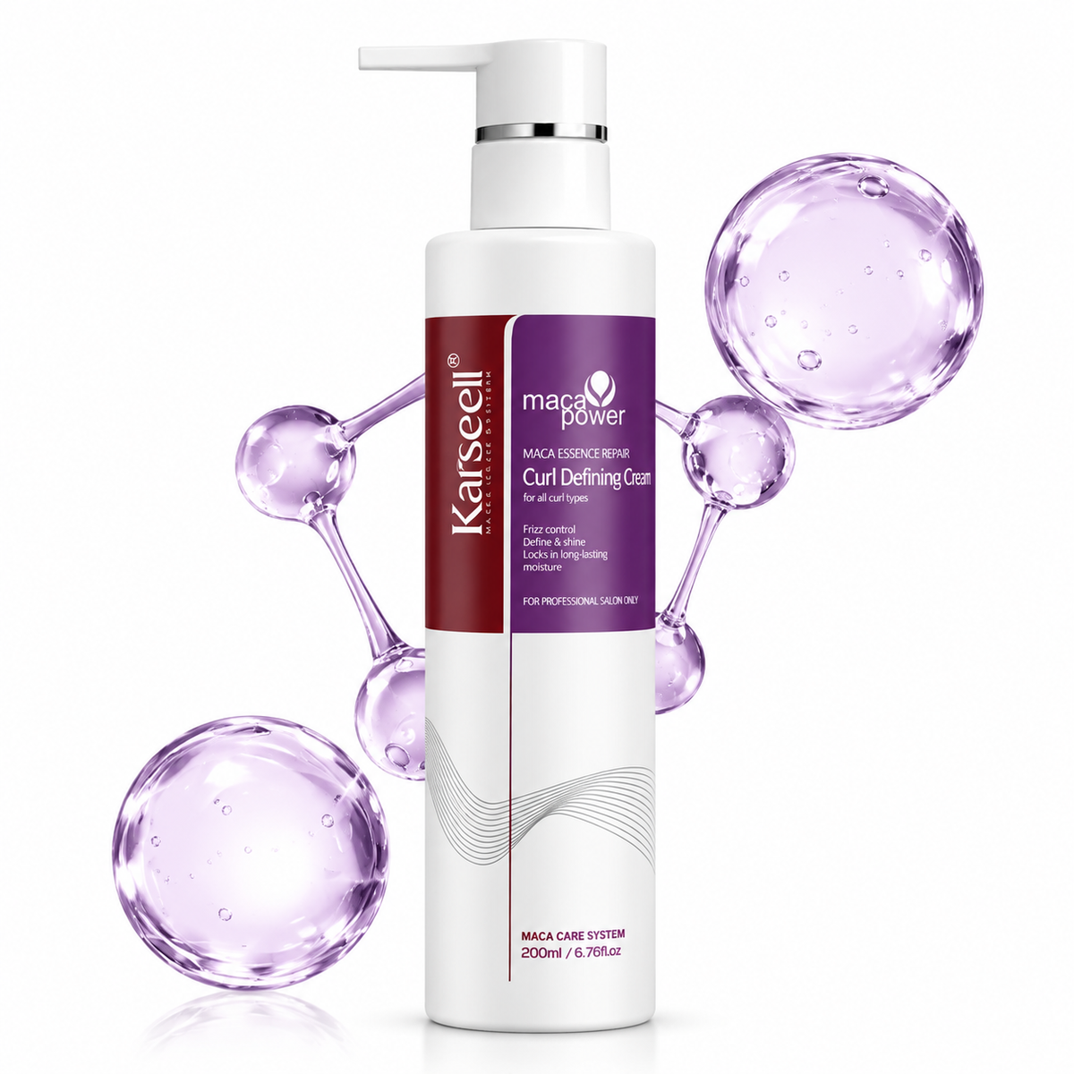 Karseell Maca Power Curl Defining Cream 200ml for all curl types, designed to control frizz, define curls, add shine and provide lasting moisture.