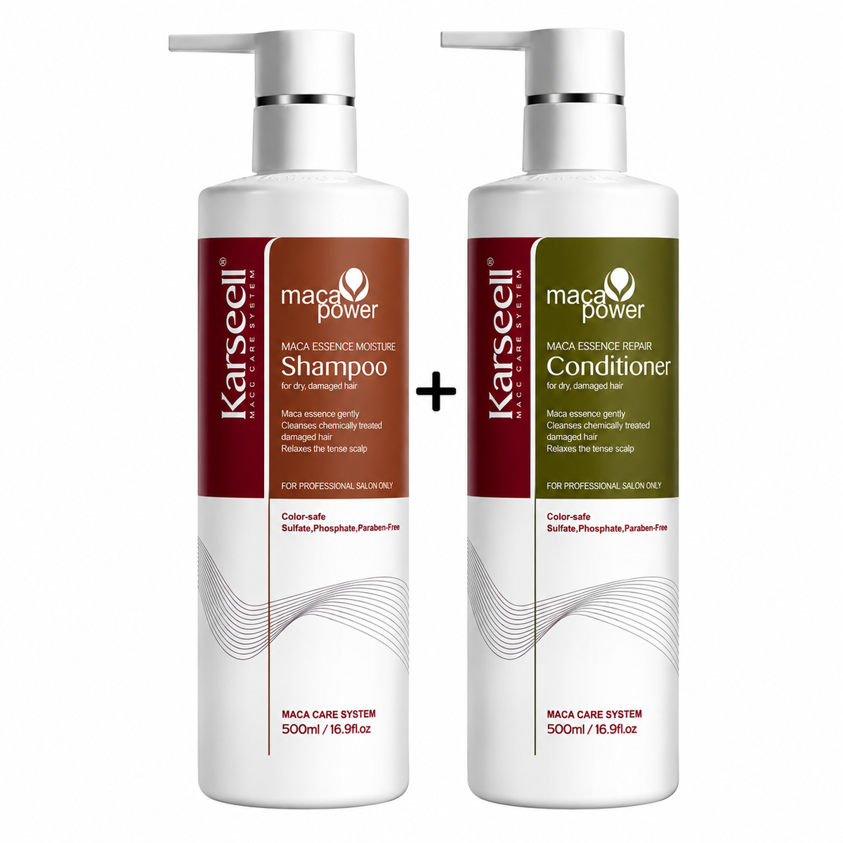 Karseell Maca Power Moisture Shampoo and Repair Conditioner 500ml duo for dry and damaged hair