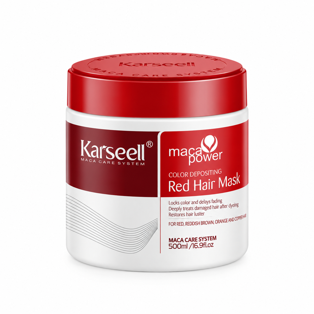 Karseell Maca Power Red Color Depositing Hair Mask 500ml for red, reddish brown, orange and copper hair to refresh color, add shine and condition hair.