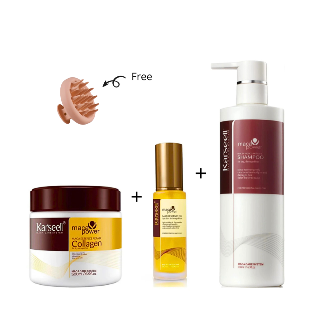 Karseell Hydration Pack: Hair Oil, Shampoo, and Collagen Mask for Damaged Hair + Free Scalp Massager